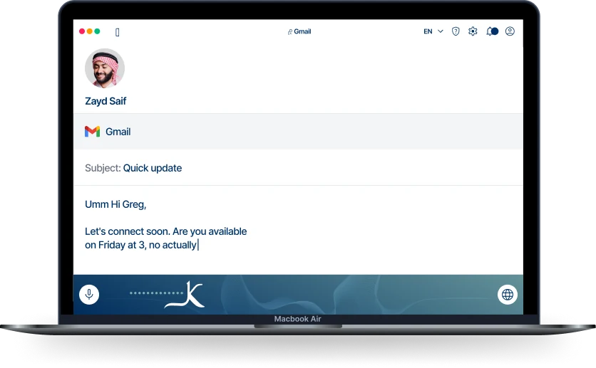 Kalam running in Gmail on a MacBook